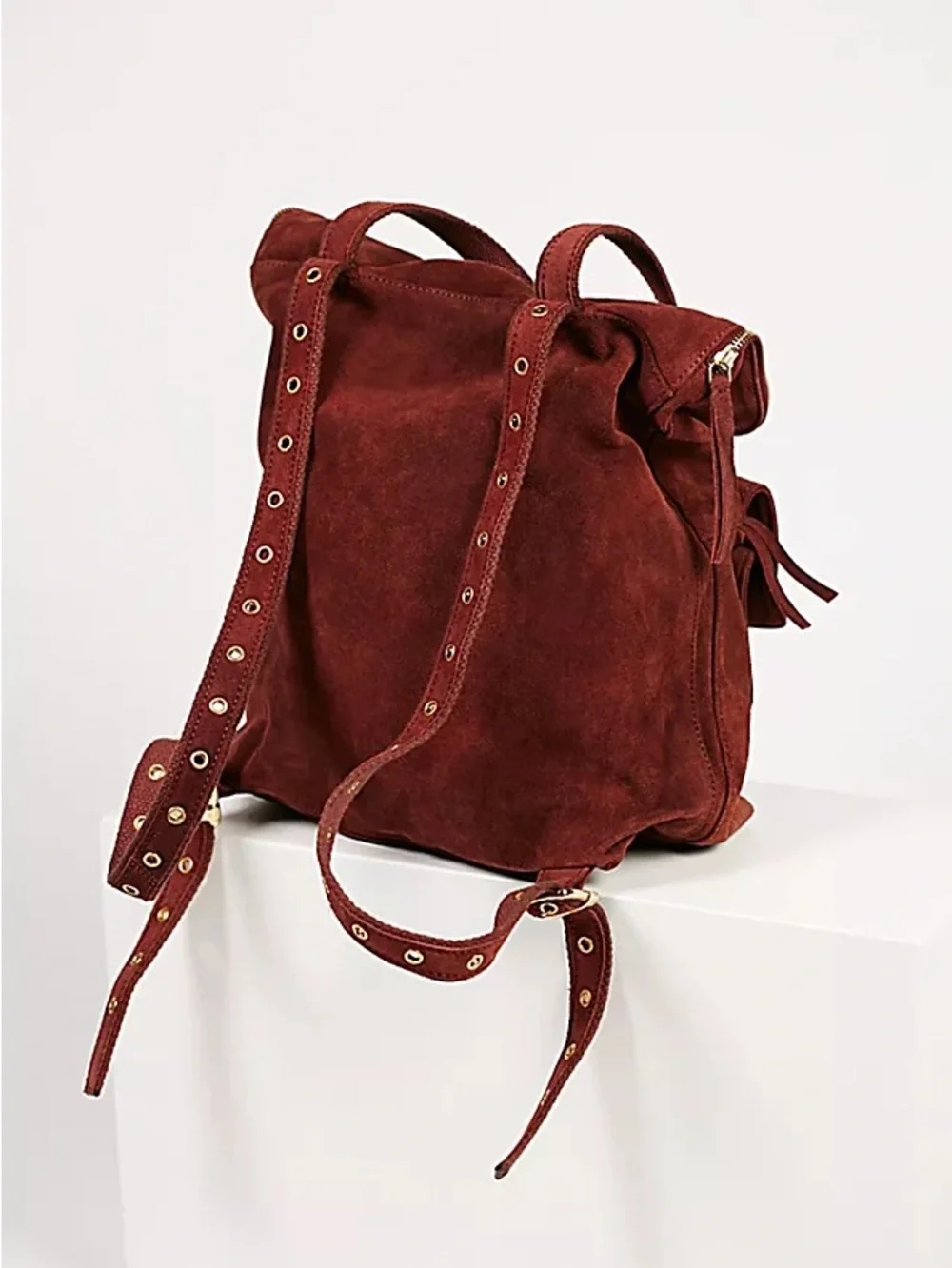 Free People Mahogany Suede Leather Backpack